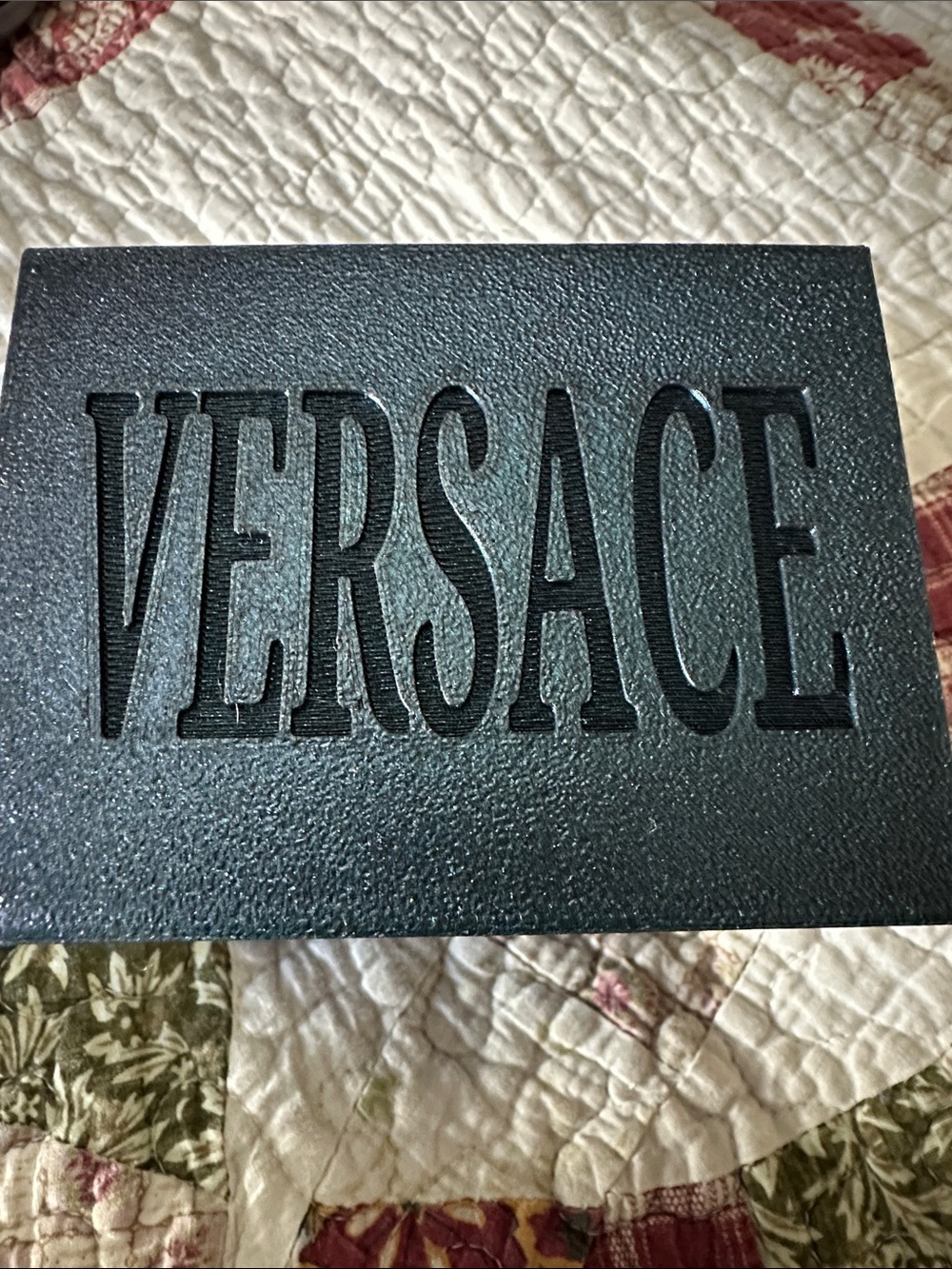 Versace Crystal Noir  Black Textured Logo Decorative Box 90ml   NEW